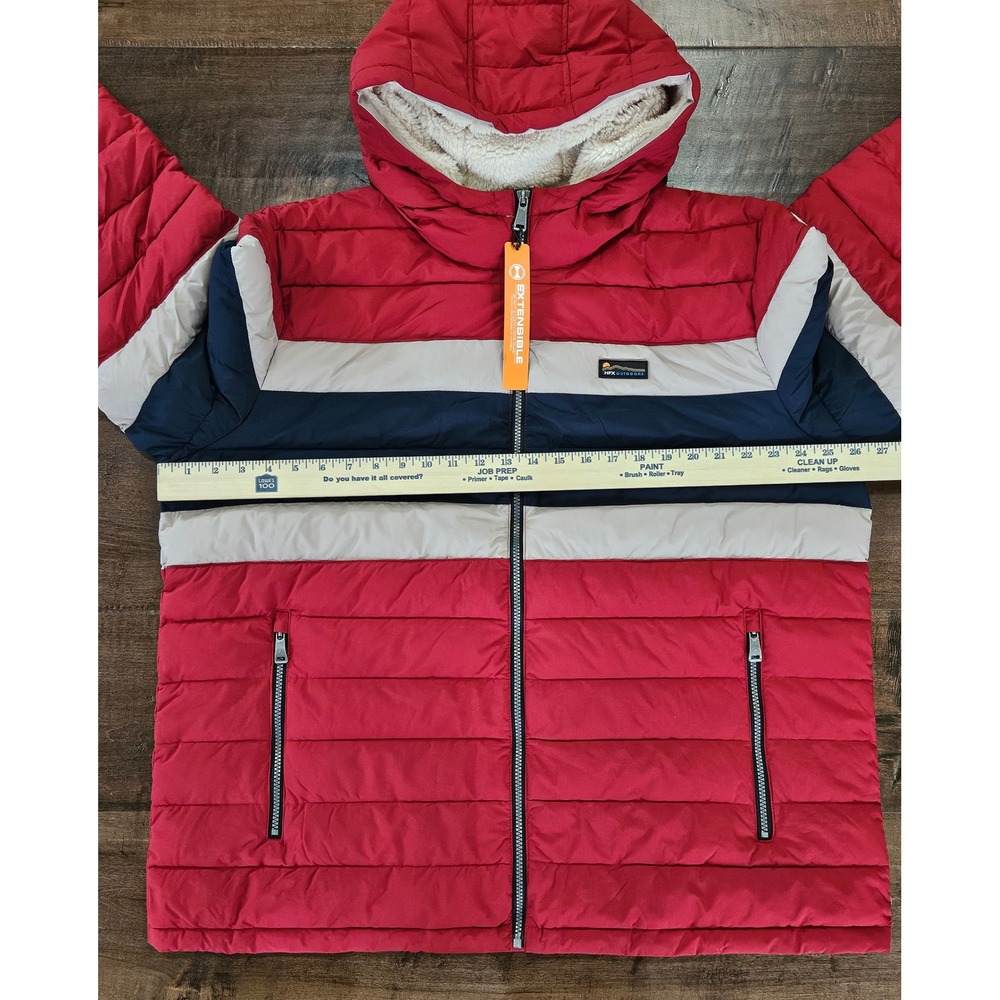 Cozy Sherpa Hood Lightweight XXL Red Colorblock Puffer Jacket Water Resit Coat - Picture 5 of 13